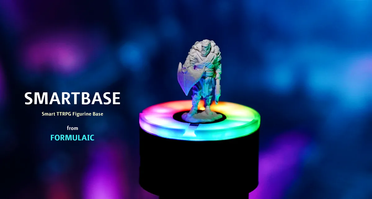 SMARTBASE smart figurine base with RGB LED illumination and a TTRPG miniature