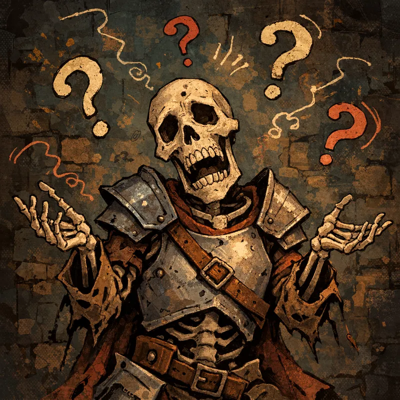 A confused skeleton in armor