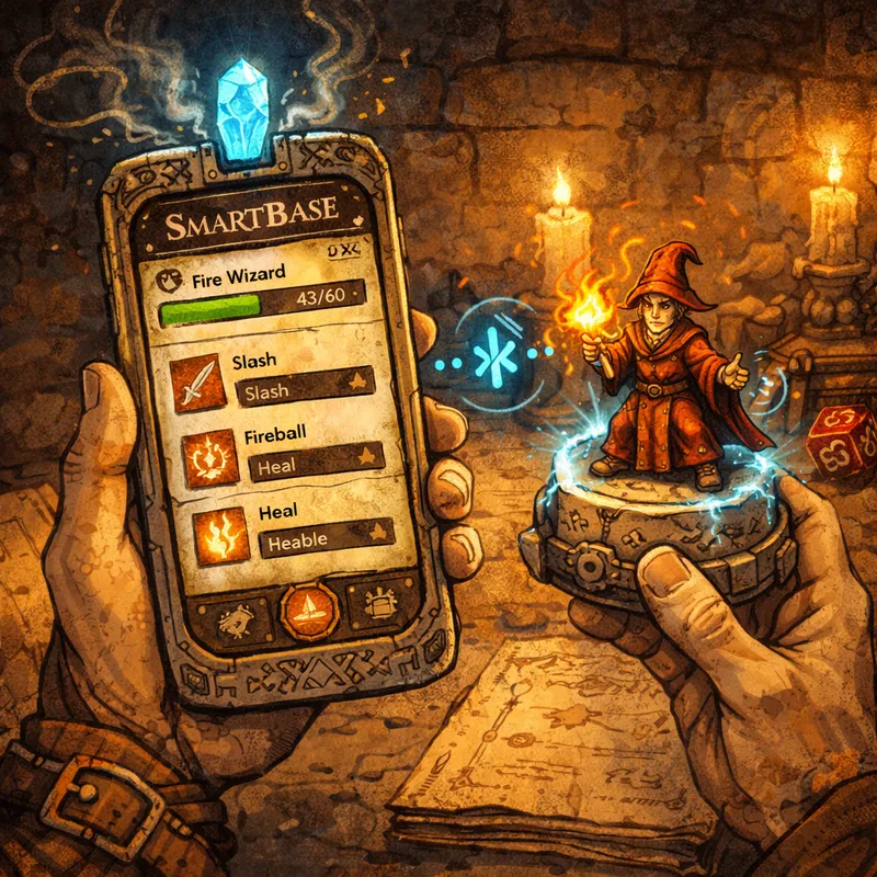 A hand holding a phone with the SMARTBASE app